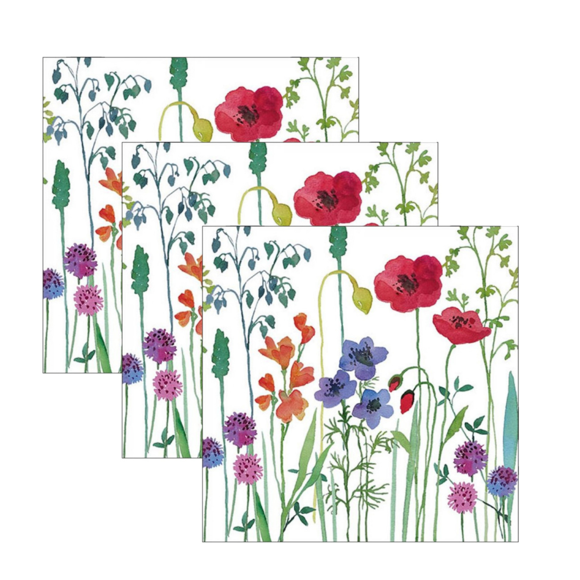 Ambiente Servetten bloemen thema - 60x - weidebloemen - wit - 33 x 33 cm -