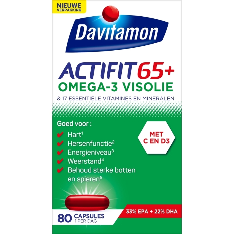 Davitamon Actifit 65 plus omega-3 visolie 80 capsules