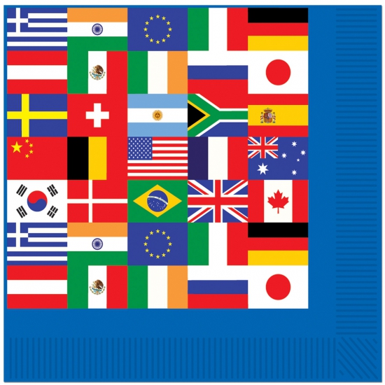 Merkloos Internationale vlaggen thema print servetten - 32x - 33 x 33 cm - Papier - Tafel versiering/feestart -