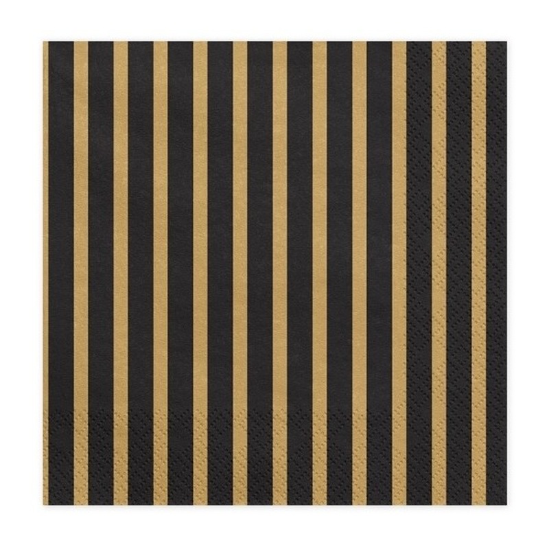 Merkloos Servetten - 80x - zwart/goud - 33 cm - papier - feestservetten - lunch servetten -