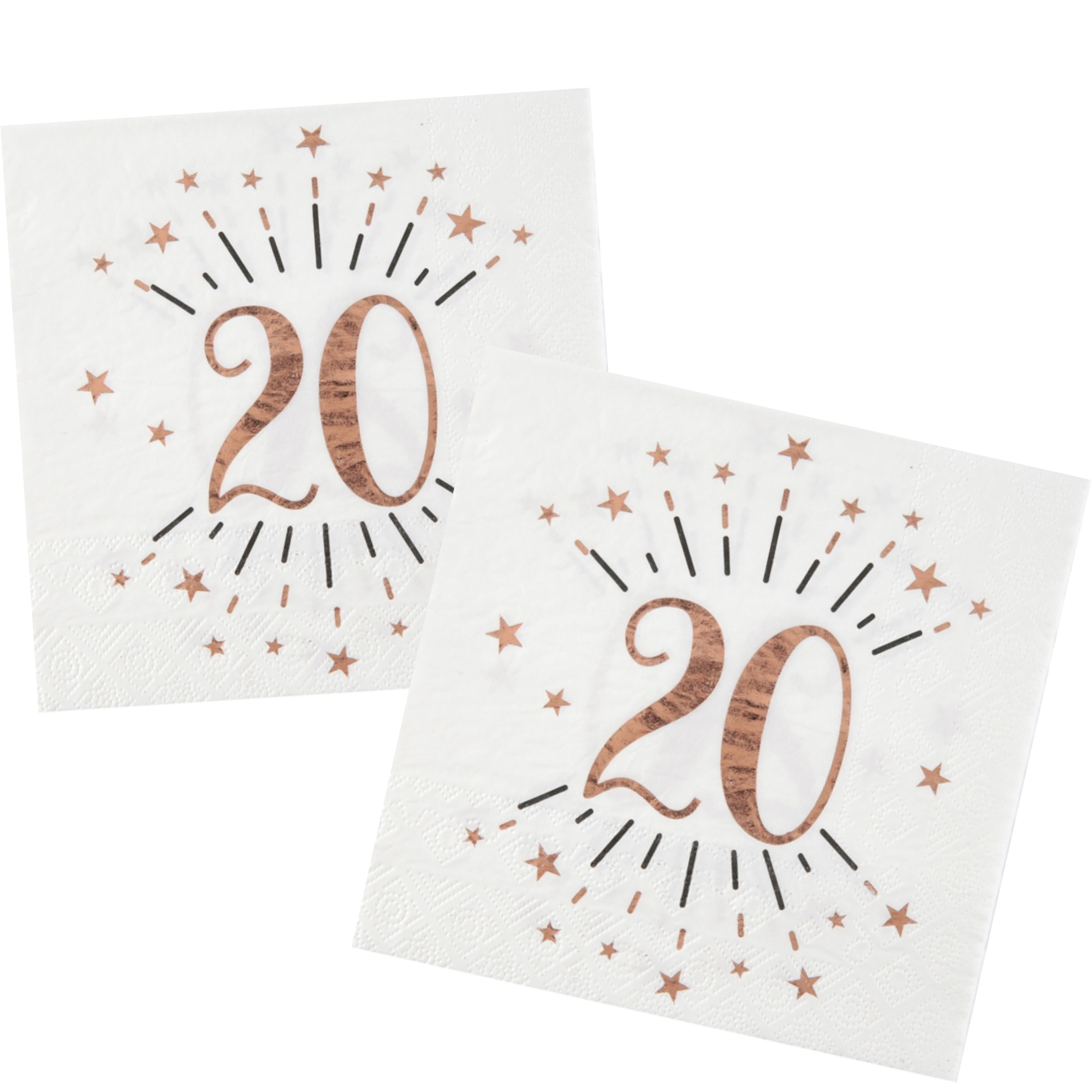 Santex Verjaardag feest servetten leeftijd - 50x - 20 jaar - rose goud - 33 x 33 cm -