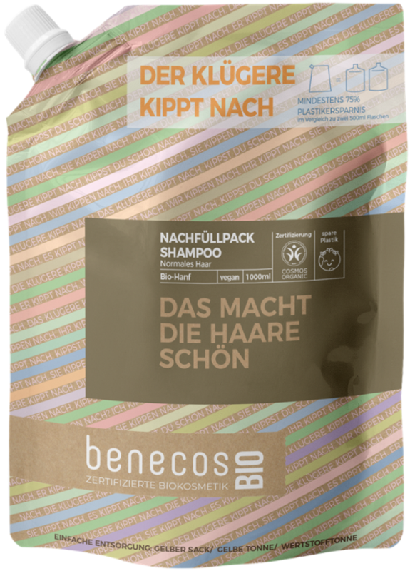 Benecos Hemp normal hair shampoo navulverpakking 1 L