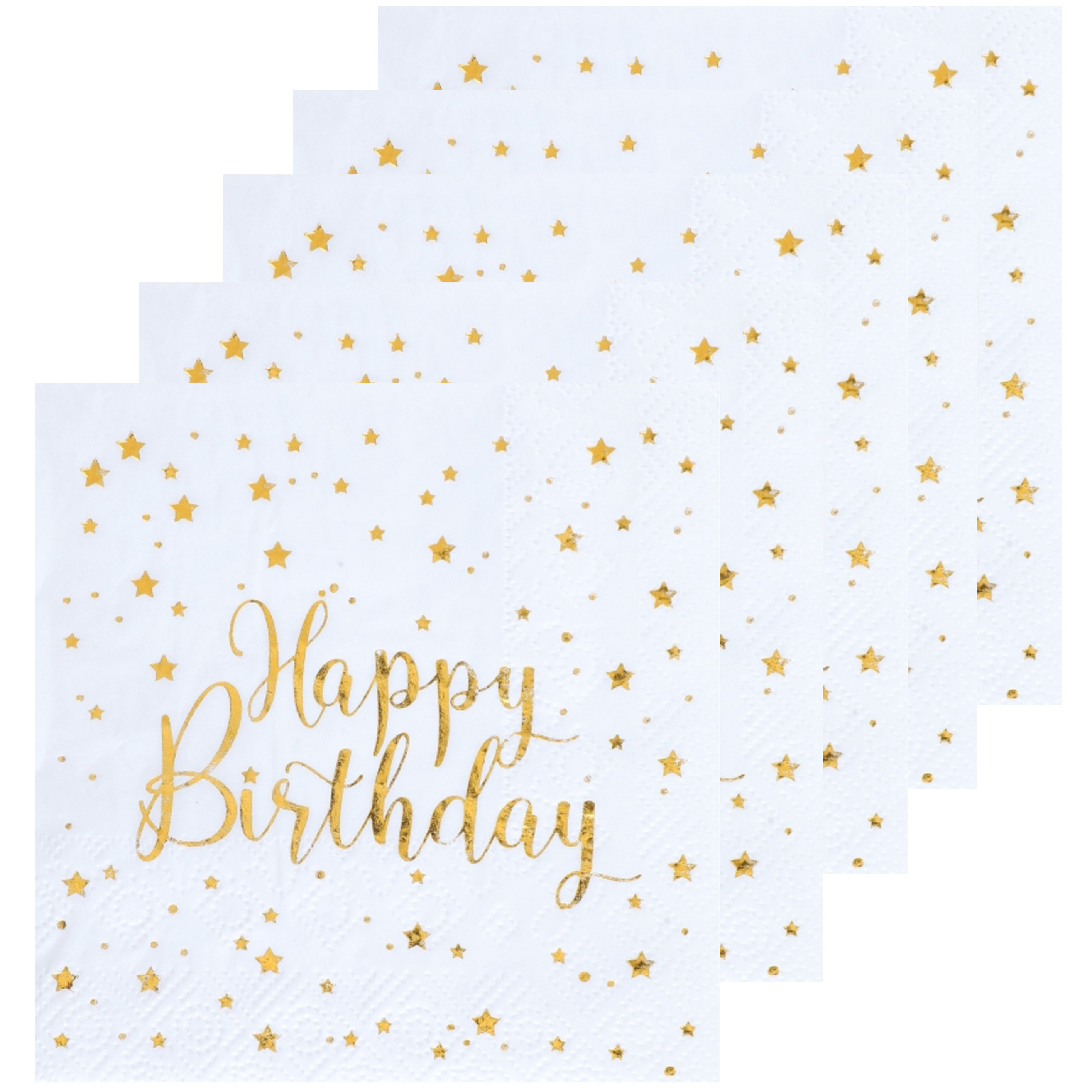 Santex Verjaardag feest servetten happy birthday - 100x - wit - 24 x 24 cm -
