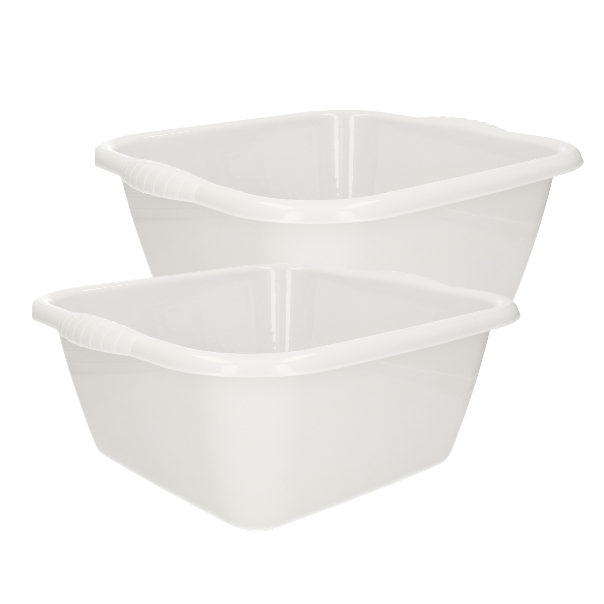 PlasticForte afwasteilen set - afwasbak - kunststof - 15 en 20 liter - Wit - huishoud emmers -