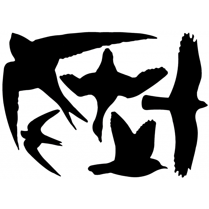 Merkloos Vogels zwart silouette raam stickers 33 x 23 cm set van 5x stuks -