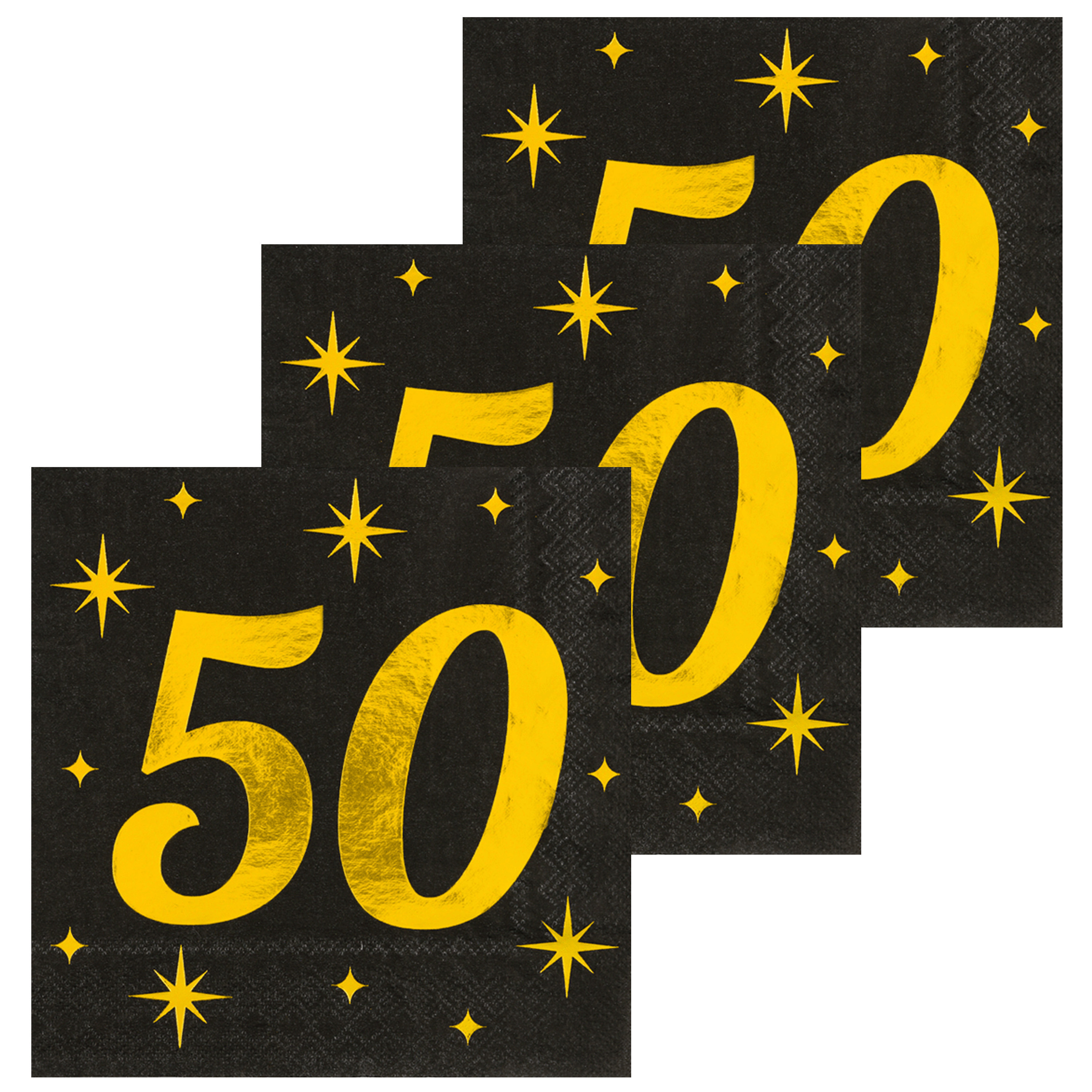 Paperdreams Verjaardag℃of Abraham/Sarah-feest servetten - leeftijd 50 jaar - 48x stuks - zwart/goud - 33 x 33 cm -