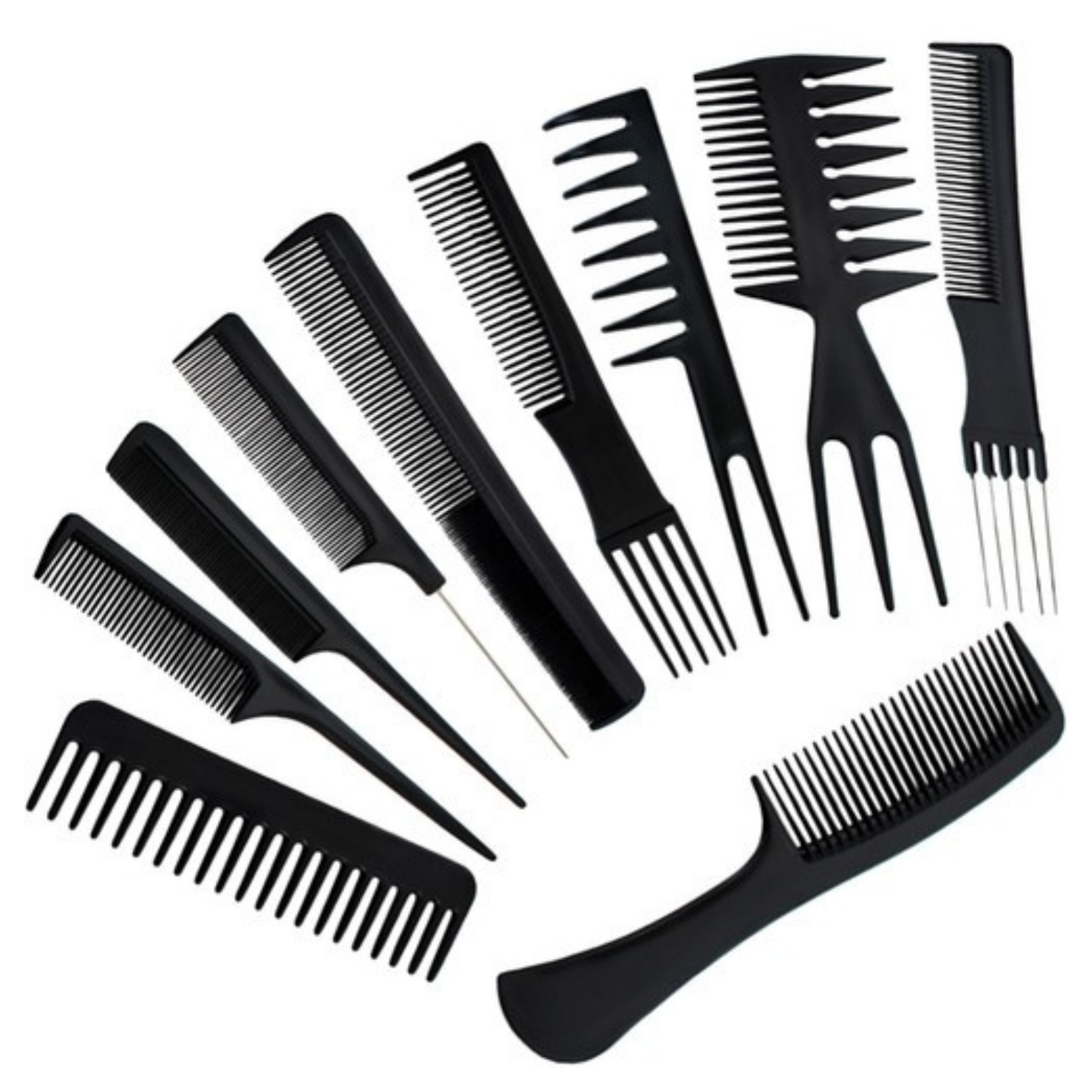 Soulima Kapperskammen - set 10x stuks - kunststof - zwart - kam - kapper -