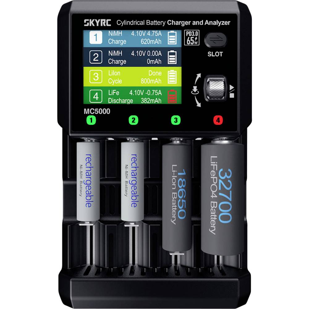 SKYRC MC5000 Batterijlader Li-ion, Li-ion HV, LiFe, NiMH, NiCd, eneloop, NiZn, RAM, LTO, Na-ion AAA (potlood), AA (penlite), 18650, 21700, 32650