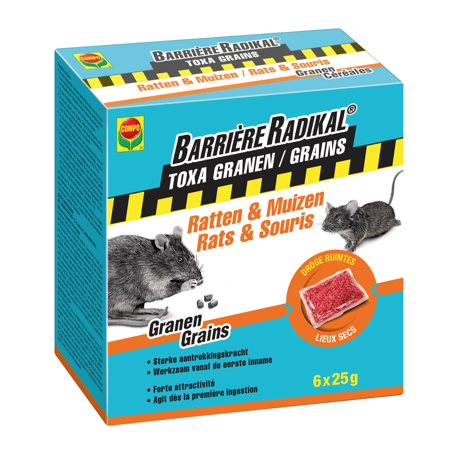 Compo Barrière Radikal Toxa Graantjes Ratten En Muizen (6 X 25 G)