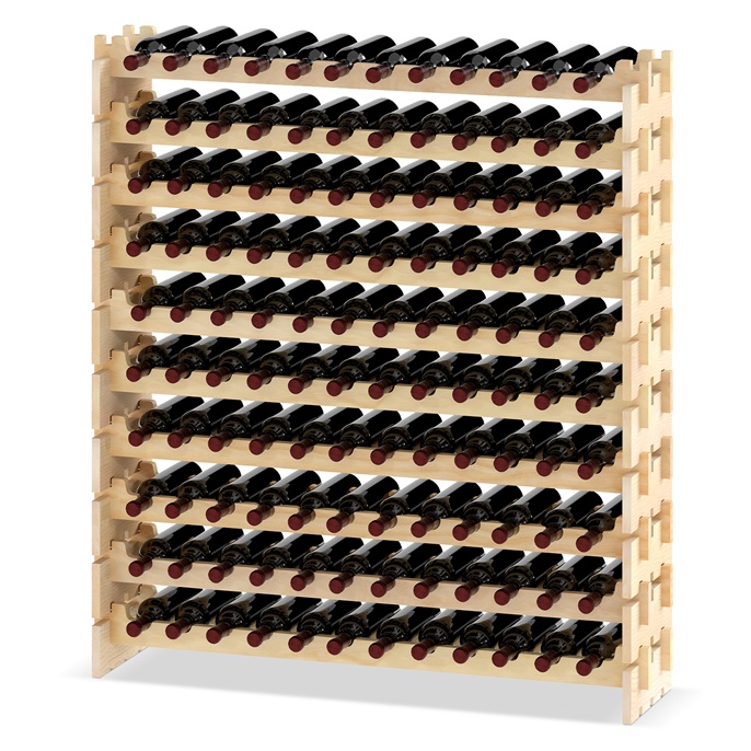 Costway Wijnrek van Hout Stapelbaar Flessenrek voor 120 Flessen Wijnrek met 10 Niveaus 120 x 29 x 128 cm