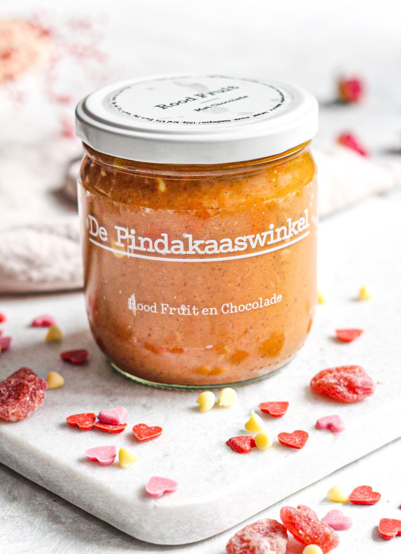 De Pindakaaswinkel Tijdelijk product - Chocoladehartjes en Rood Fruit (Moederdag special)