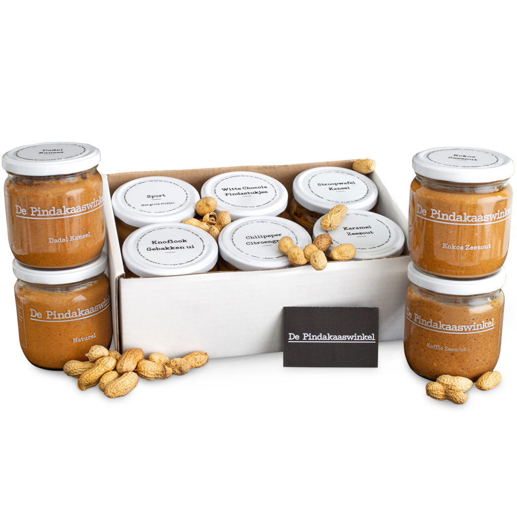De Pindakaaswinkel Pindabaas pakket 10 smaken GROOT