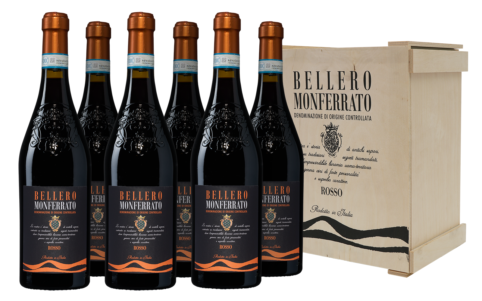 Wijnbeurs Bellero Monferrato Rosso op kist