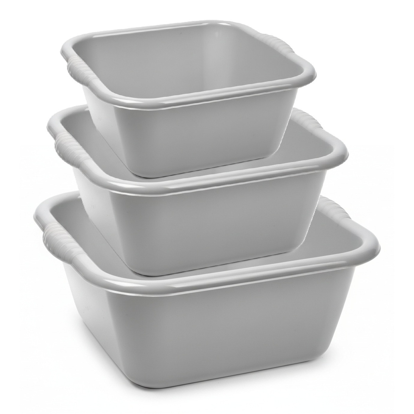 PlasticForte 3x huishoud teilen set - afwasbak - kunststof - 6-10-15 liter - grijs - schoonmaken -