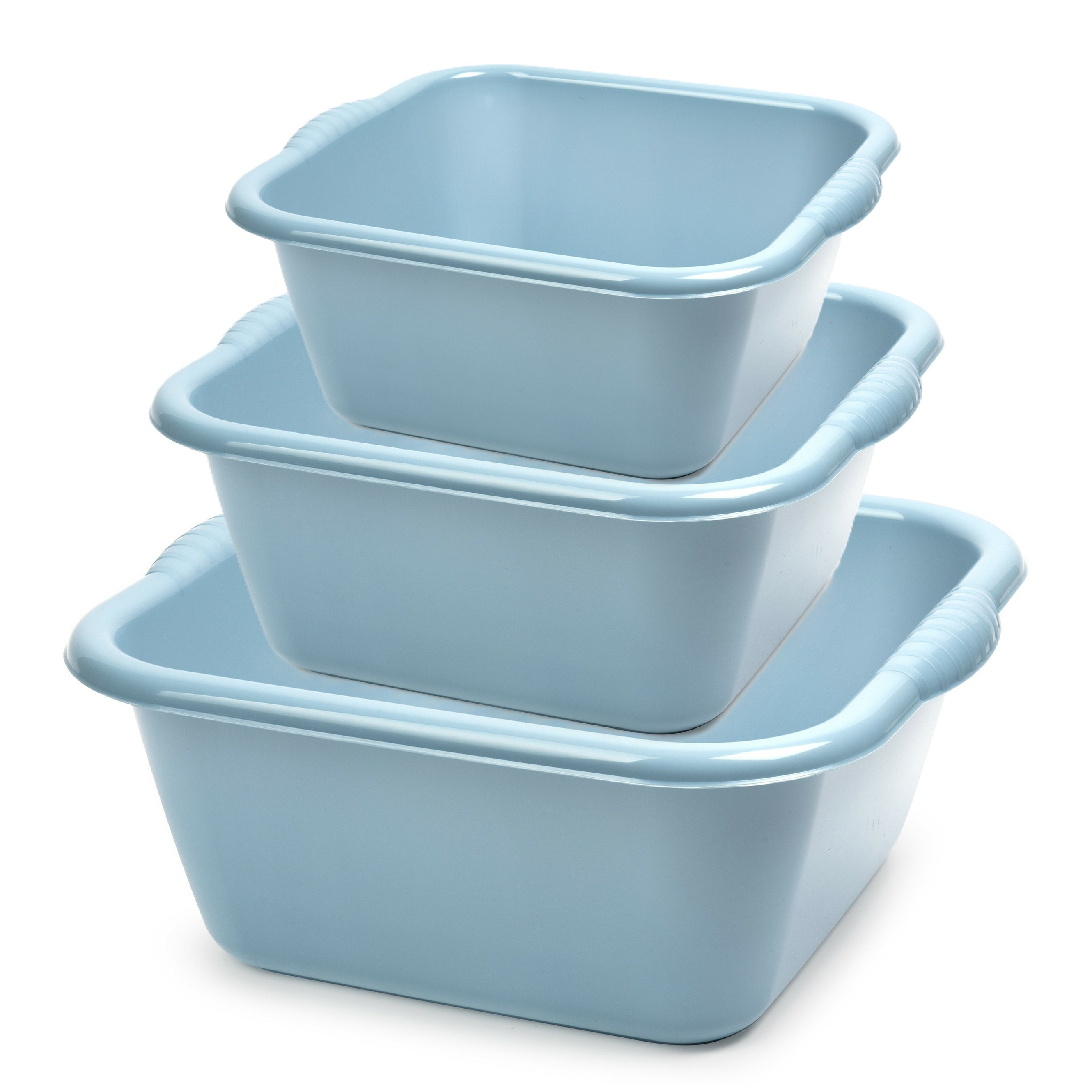 PlasticForte 3x huishoud teilen set - afwasbak - kunststof - 6-10-15 liter - ijsblauw - schoonmaken -