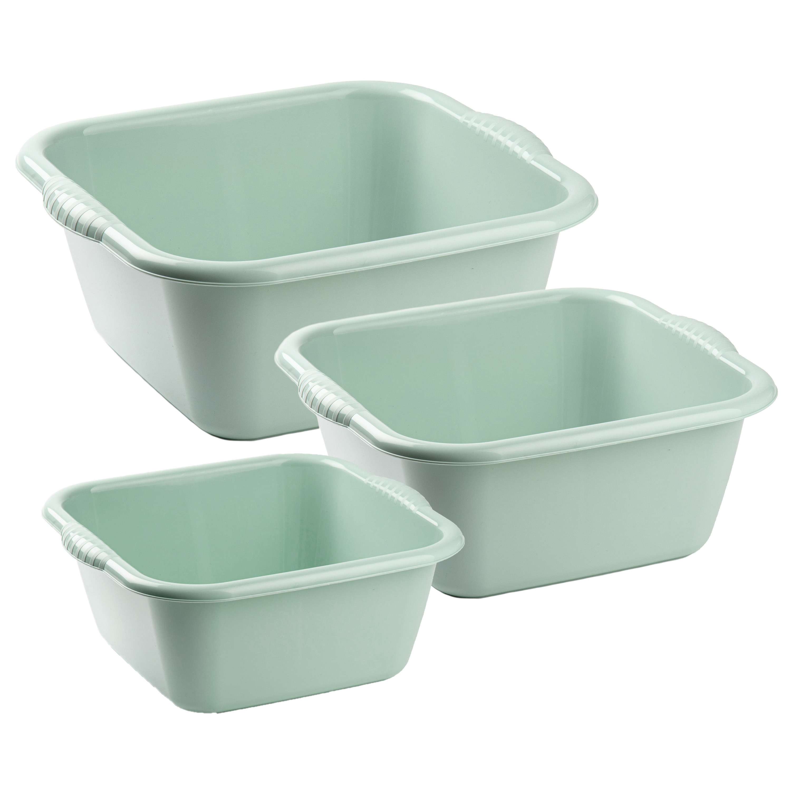 Forte Plastics Afwasbak teil - set van 3 formaten - 6 en 10 en 15 liter - mint groen - kunststof -