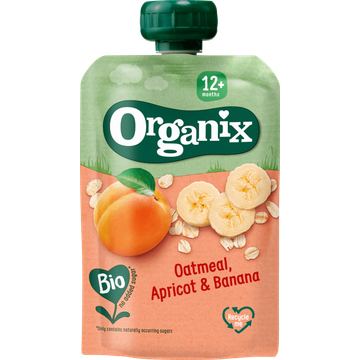 Organix rganix Knijpfruit Havermout, abrikoos & banaan 12mnd bij Jumbo