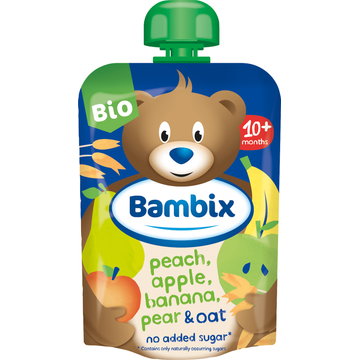 Bambix ambix Knijpzakje Appel, Perzik, Banaan, Peer & Haver Bio 10M+ 100g bij Jumbo
