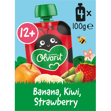 Olvarit lvarit Knijpfruit Banaan Kiwi Aardbei 12+ Maanden 4 x 100 g bij Jumbo