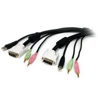 StarTech .com 1,80m 4-in-1 USB DVI KVM-Kabel met Audio en Microfoon. Snoerlengte: 1,8 m, Aansluiting video: DVI-I, Kleur van het product: Zwart. Gewicht: 511 g, Breedte verpakking: 255 mm, Diepte verp
