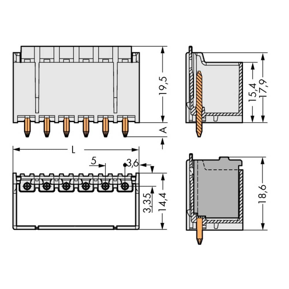 WAGO 2092-1408/200-000 Male behuizing-board 2092 Totaal aantal polen: 8 Rastermaat: 5 mm 100 stuk(s)