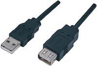Manhattan USB-kabel USB 2.0 USB-A stekker, USB-A bus 1.80 m Zwart Vergulde steekcontacten, UL gecertificeerd 338653-CG