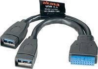 akasa USB 3.0 Y-Kabel [2x USB 3.0 Buchse A - 1x USB 3.0 Buchse intern 19pol.] 15.00cm Schwarz vergol