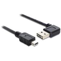 Delock USB Mini B naar haakse Easy-USB-A kabel - USB2.0 - tot 2A / zwart - 1 meter