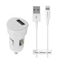 Mobiparts Premium USB Car Charger 1A + Lightning Cable White