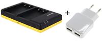 olympus Duo lader voor 2 camera accu's  BLS-5 / BLS-50 + handige 2 poorts USB 230V adapter