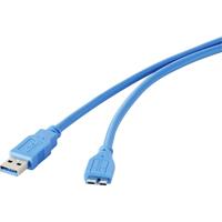 renkforce USB 3.0 Aansluitkabel [1x USB 3.0 stekker A - 1x USB 3.0 stekker micro B] 1.80 m Blauw Vergulde steekcontacten
