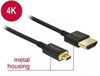 Delock HDMI Anschlusskabel HDMI-A Stecker, HDMI-Mini-C Stecker 2.00m Schwarz 84778 vergoldete Steckk