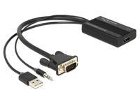 DeLock Premium VGA + 3,5mm Jack naar HDMI adapter met HDCP / zwart - 0,25 meter