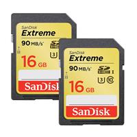 SanDisk SDHC Extreme 16GB 90MB/s Class 10 Dubbelpak