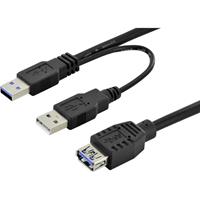 Digitus USB-kabel USB 3.2 Gen1 (USB 3.0 / USB 3.1 Gen1) USB-A stekker, USB-A bus 0.30 m Zwart Rond, Afgeschermd (dubbel) DB-300140-003-S