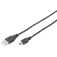 USB 2.0 Kabel Digitus [1x USB-A 2.0 stekker - 1x Mini-USB 2.0 stekker B] 1 m Zwart