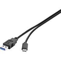 USB 3.1 Kabel Renkforce [1x USB 3.0 stekker A - 1x USB-C stekker] 0.15 m Zwart