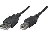 Manhattan USB-kabel USB 2.0 USB-A stekker, USB-B stekker 50.00 cm Zwart Folie afscherming, UL gecertificeerd, Vergulde steekcontacten 374507