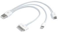 jupio Handige 3 in 1 USB kabel - Apple 30pins, Apple Lightning en microUSB