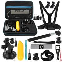 PULUZ 20 in 1 Accessories Combo Kits with EVA Case (Chest Strap + Head Strap + Suction Cup Mount + 3-Way Pivot Arm + J-Hook Buckles + Extendable Monopod + Tripod Adapter + Bobber Hand Grip + Storage B