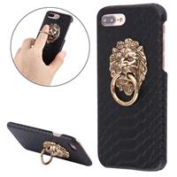 For iPhone 8 Plus & 7 Plus Snakeskin Texture Paste Skin PC Protective Case with Lion Head Holder(Black)