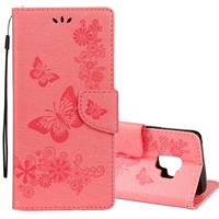 Voor Galaxy S9 Vintage reliëf bloemen vlinder patroon horizontale Flip lederen draagtas met kaartslot & houder & portemonnee & Lanyard(Pink)