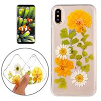 For iPhone X Epoxy Dripping Pressed Real Dried Flower Soft Transparent Protective Case