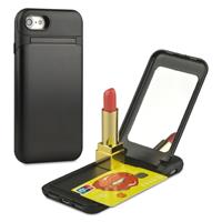 Voor iPhone 8 & 7 TPU + PC Multifunctie beschermings hoesje met houder & opbergruimte voor pinpassen & Mirror (zwart)