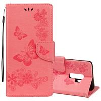 Voor Galaxy S9 PLUS Vintage reliëf bloemen vlinder patroon horizontale Flip lederen draagtas met kaartslot & houder & portemonnee & Lanyard(Pink)