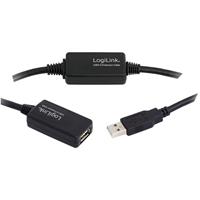 LogiLink USB 2.0 Aansluitkabel [1x USB-A 2.0 stekker - 1x USB 2.0 bus A] 20 m Zwart