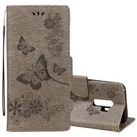 huismerk Voor Galaxy S9 PLUS Vintage reliëf bloemen vlinder patroon horizontale Flip lederen draagtas met kaartslot & houder & portemonnee & Lanyard(Grey)