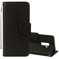 huismerk Voor Galaxy S9 PLUS Vintage reliëf bloemen vlinder patroon horizontale Flip lederen draagtas met kaartslot & houder & portemonnee & Lanyard(Black)