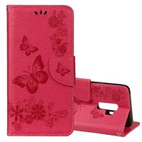 huismerk Voor Galaxy S9 PLUS Vintage reliëf bloemen vlinder patroon horizontale Flip lederen draagtas met kaartslot & houder & portemonnee & Lanyard(Red)