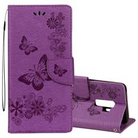 huismerk Voor Galaxy S9 PLUS Vintage reliëf bloemen vlinder patroon horizontale Flip lederen draagtas met kaartslot & houder & portemonnee & Lanyard(Purple)